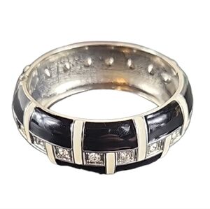 Retro Vintage Hinged Chunky Bangle Bracelet Black White Retro 80s 90s Y2k